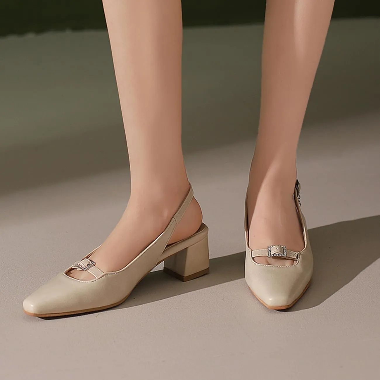 MRKEWUNEY Elegant Womens Slingback Mary Janes Chunky Heel Pumps