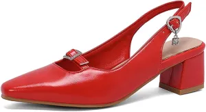 MRKEWUNEY Elegant Womens Slingback Mary Janes Chunky Heel Pumps
