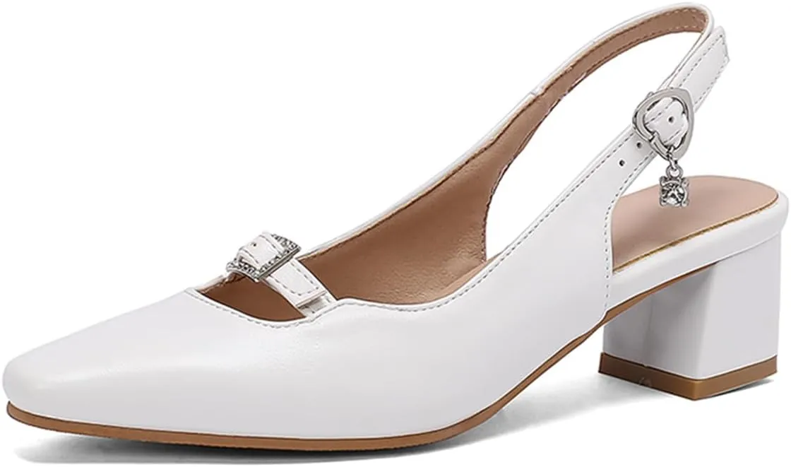 MRKEWUNEY Elegant Womens Slingback Mary Janes Chunky Heel Pumps