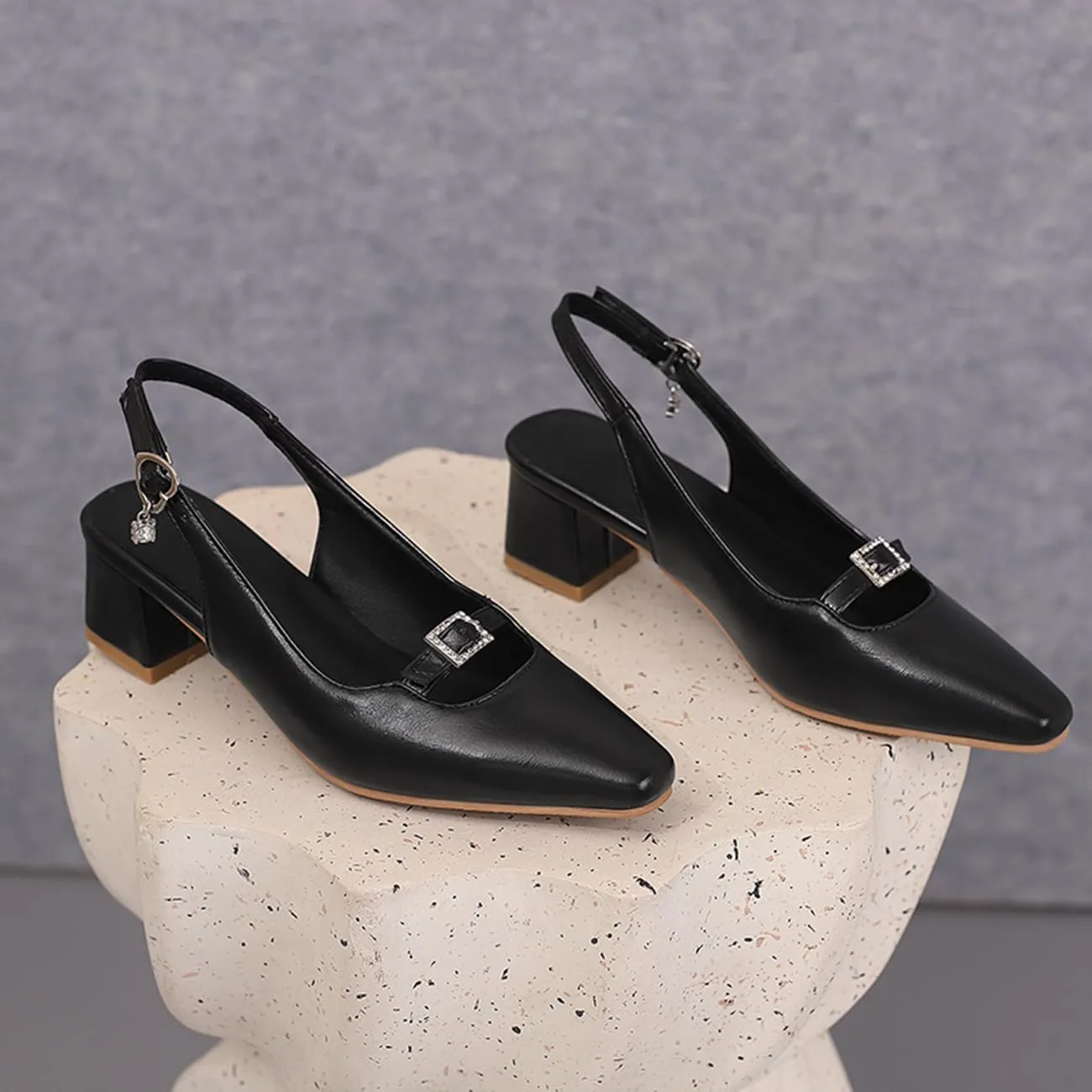 MRKEWUNEY Elegant Womens Slingback Mary Janes Chunky Heel Pumps
