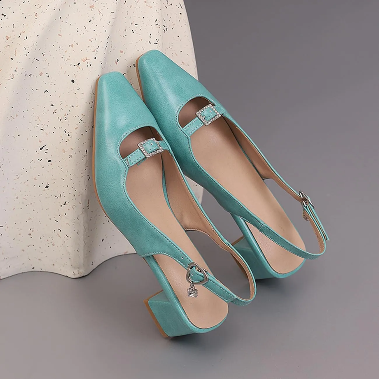 MRKEWUNEY Elegant Womens Slingback Mary Janes Chunky Heel Pumps