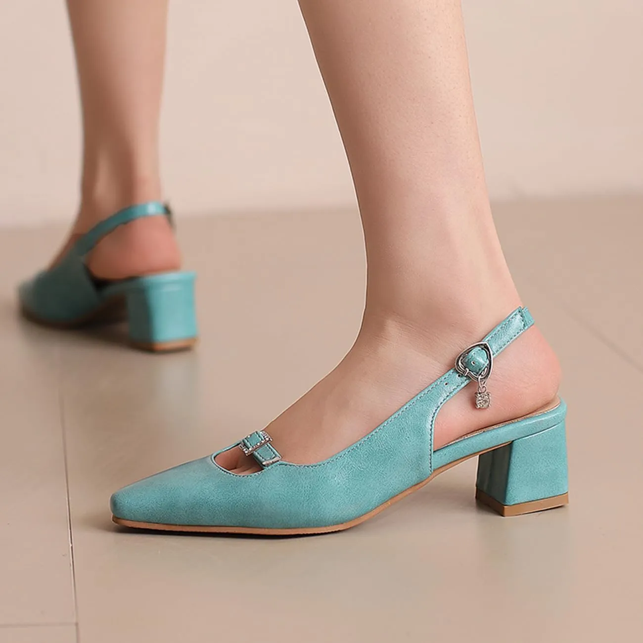 MRKEWUNEY Elegant Womens Slingback Mary Janes Chunky Heel Pumps