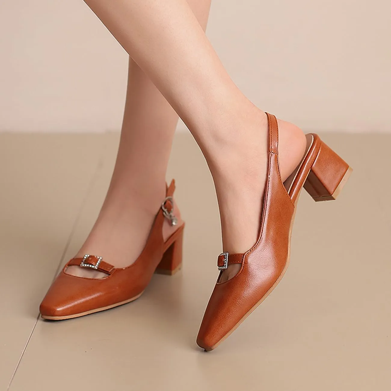 MRKEWUNEY Elegant Womens Slingback Mary Janes Chunky Heel Pumps