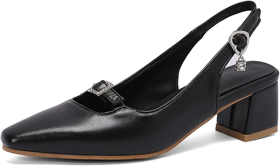 MRKEWUNEY Elegant Womens Slingback Mary Janes Chunky Heel Pumps