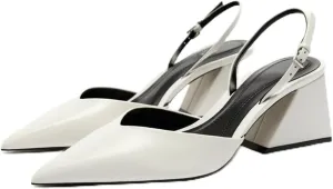 MRKEWUNEY Elegant Womens Slingback Mary Janes Chunky Heel Pumps