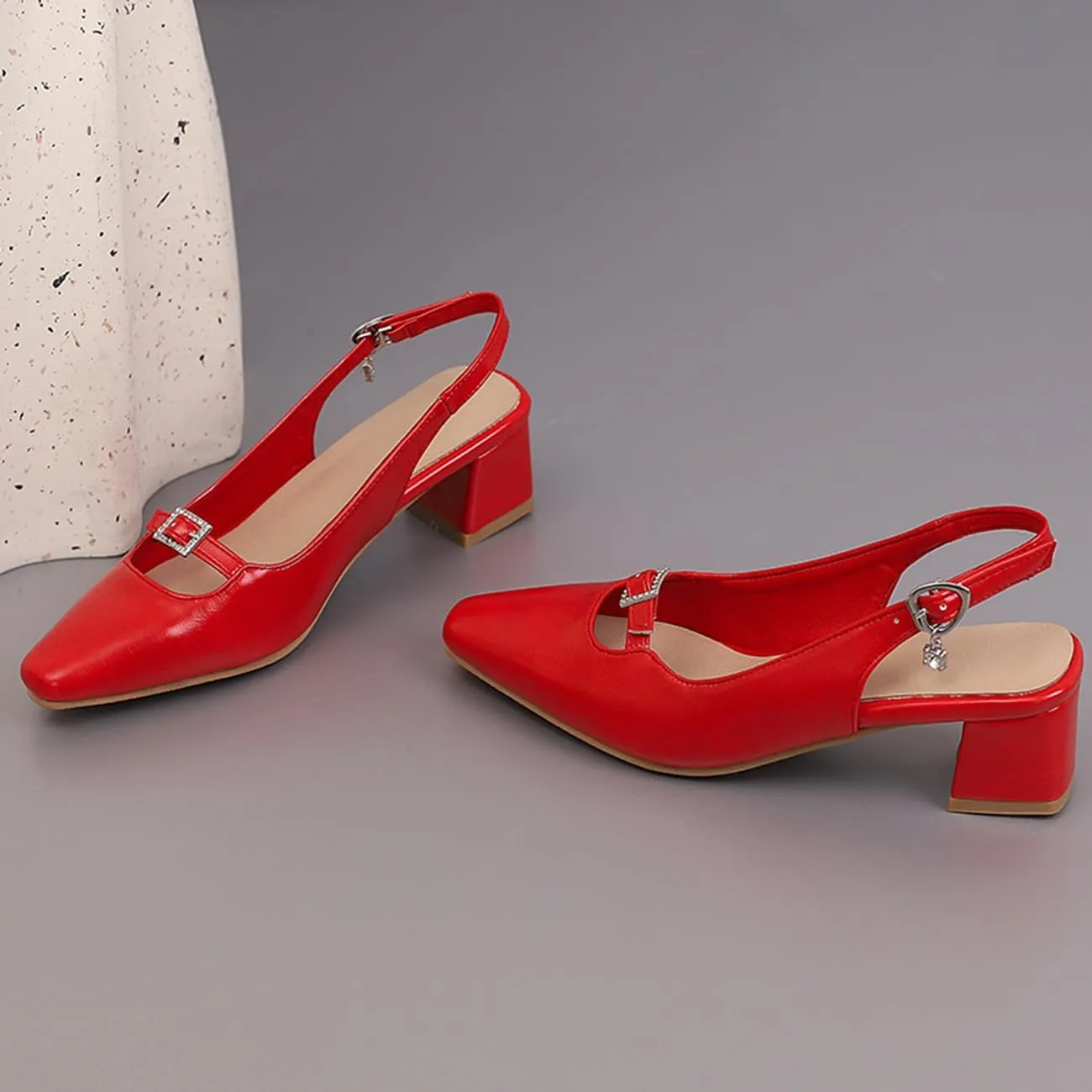 MRKEWUNEY Elegant Womens Slingback Mary Janes Chunky Heel Pumps