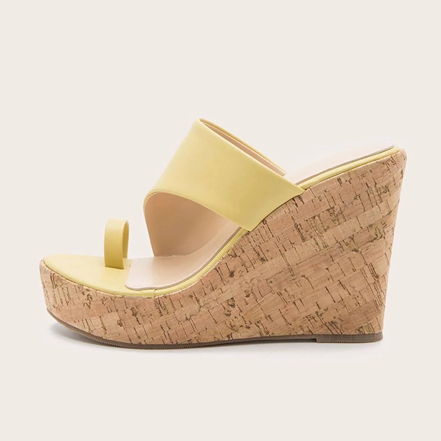 oiangi Chunky Sandals for Women High Heels Summer Casual Toe Ring Open Toe Slip-on Imitation Wood Wedge Platform Flip Flops Comfy Outdoor Ladies Shoes Slipper