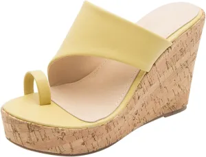 oiangi Chunky Sandals for Women High Heels Summer Casual Toe Ring Open Toe Slip-on Imitation Wood Wedge Platform Flip Flops Comfy Outdoor Ladies Shoes Slipper
