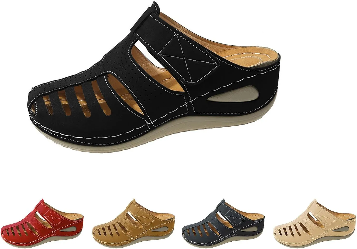 Orthopedic Sandals for Women Comfortable Dressy Closed Toe Platform Sandals Adjustable Strap with Cushioned Insole Slippers for Plantar Fasciitis
