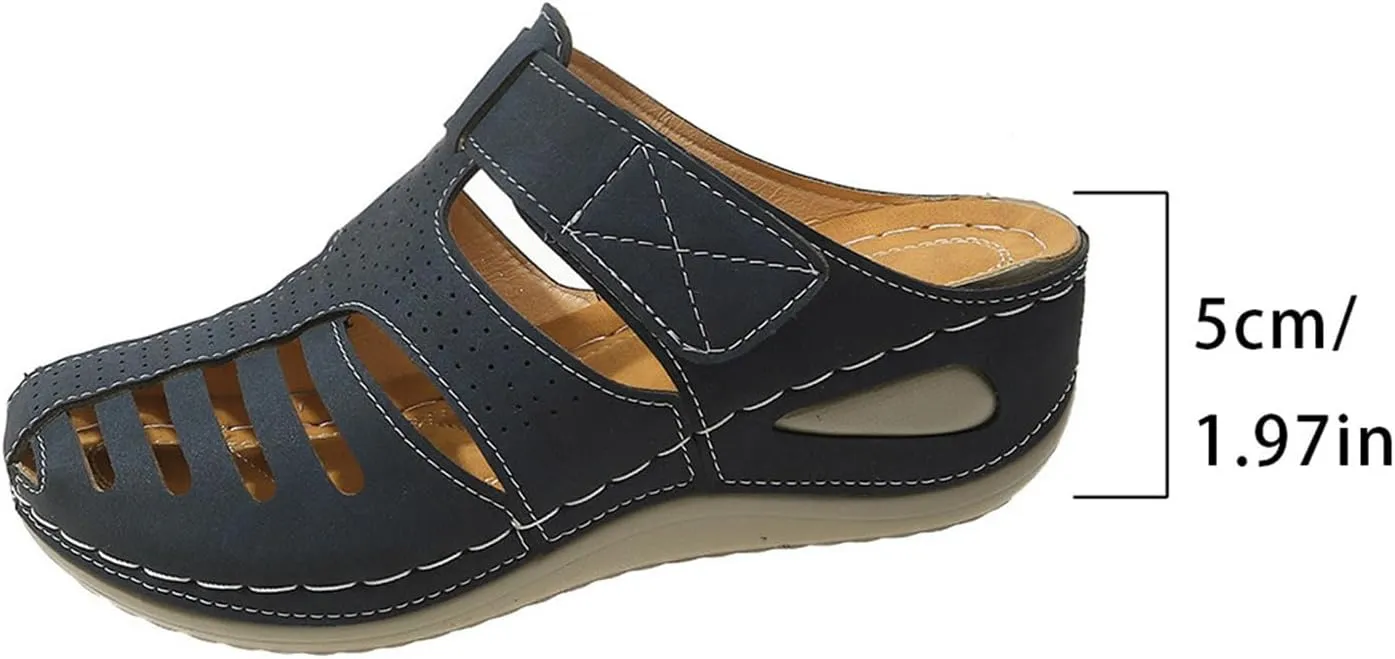 Orthopedic Sandals for Women Comfortable Dressy Closed Toe Platform Sandals Adjustable Strap with Cushioned Insole Slippers for Plantar Fasciitis