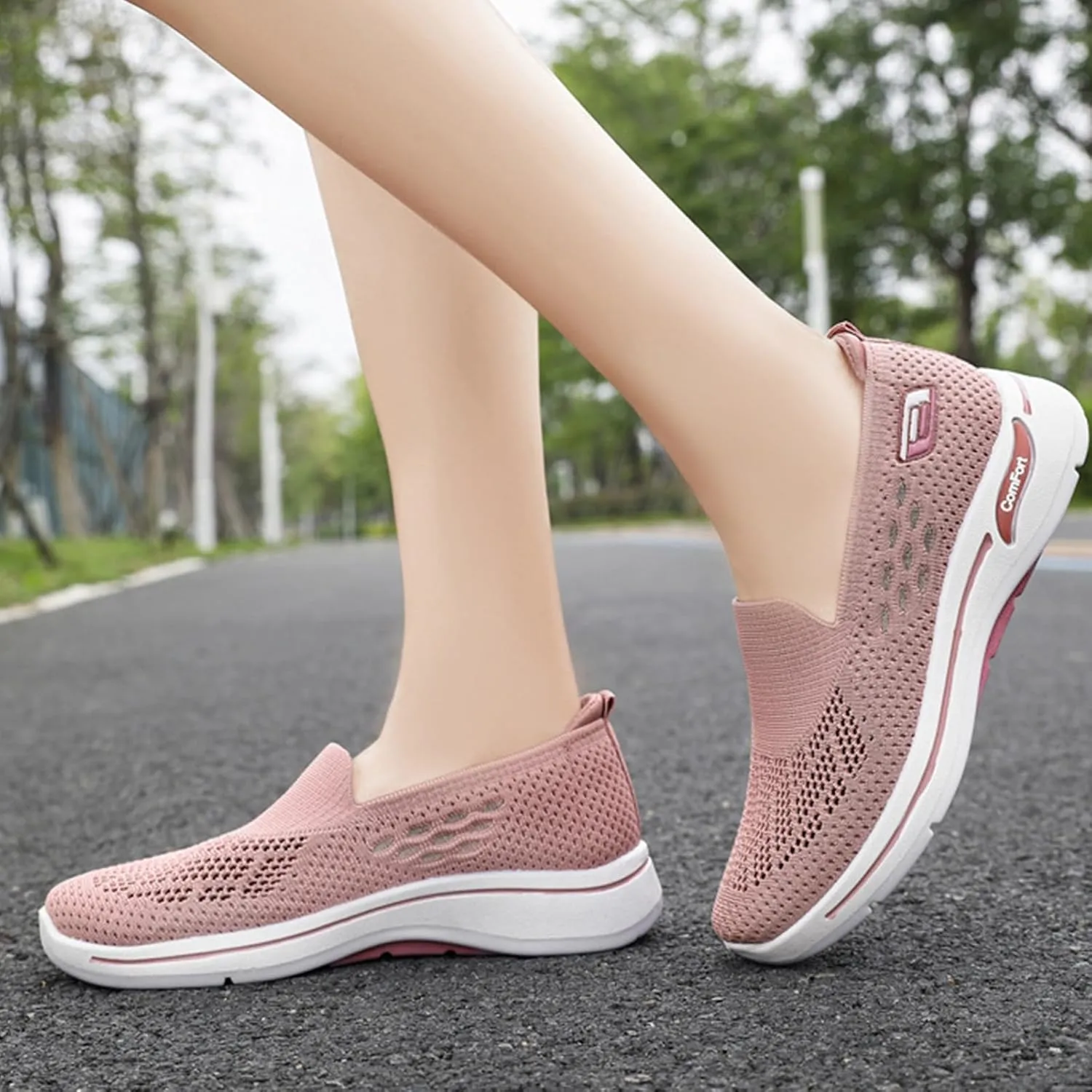 Orthopedic Sneakers for Women Summer Breathable Mesh Hollow Out Slip On Walking Shoes Casual Lightweight Soft Sole Outdoor Sports Sneakers with Arch Support