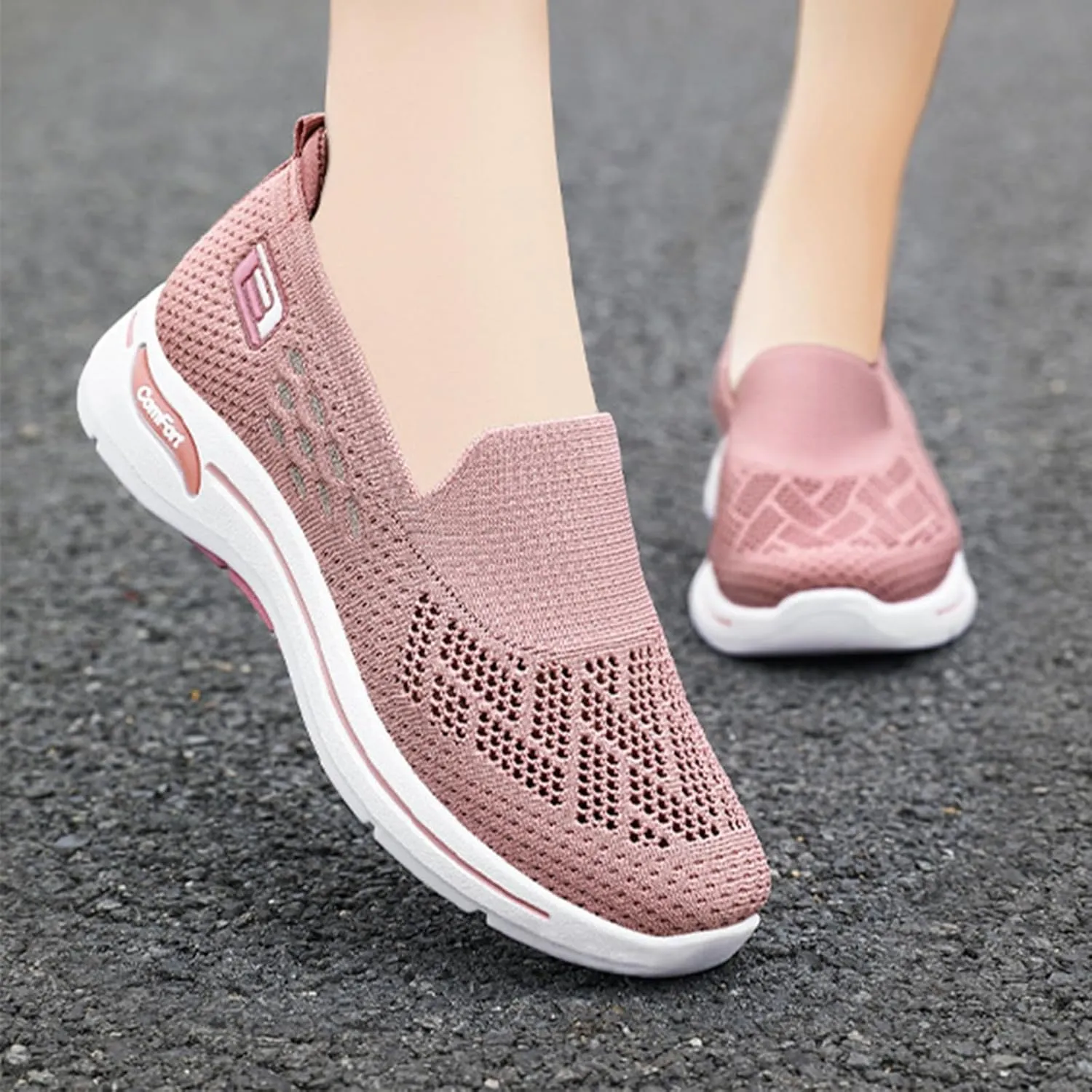 Orthopedic Sneakers for Women Summer Breathable Mesh Hollow Out Slip On Walking Shoes Casual Lightweight Soft Sole Outdoor Sports Sneakers with Arch Support
