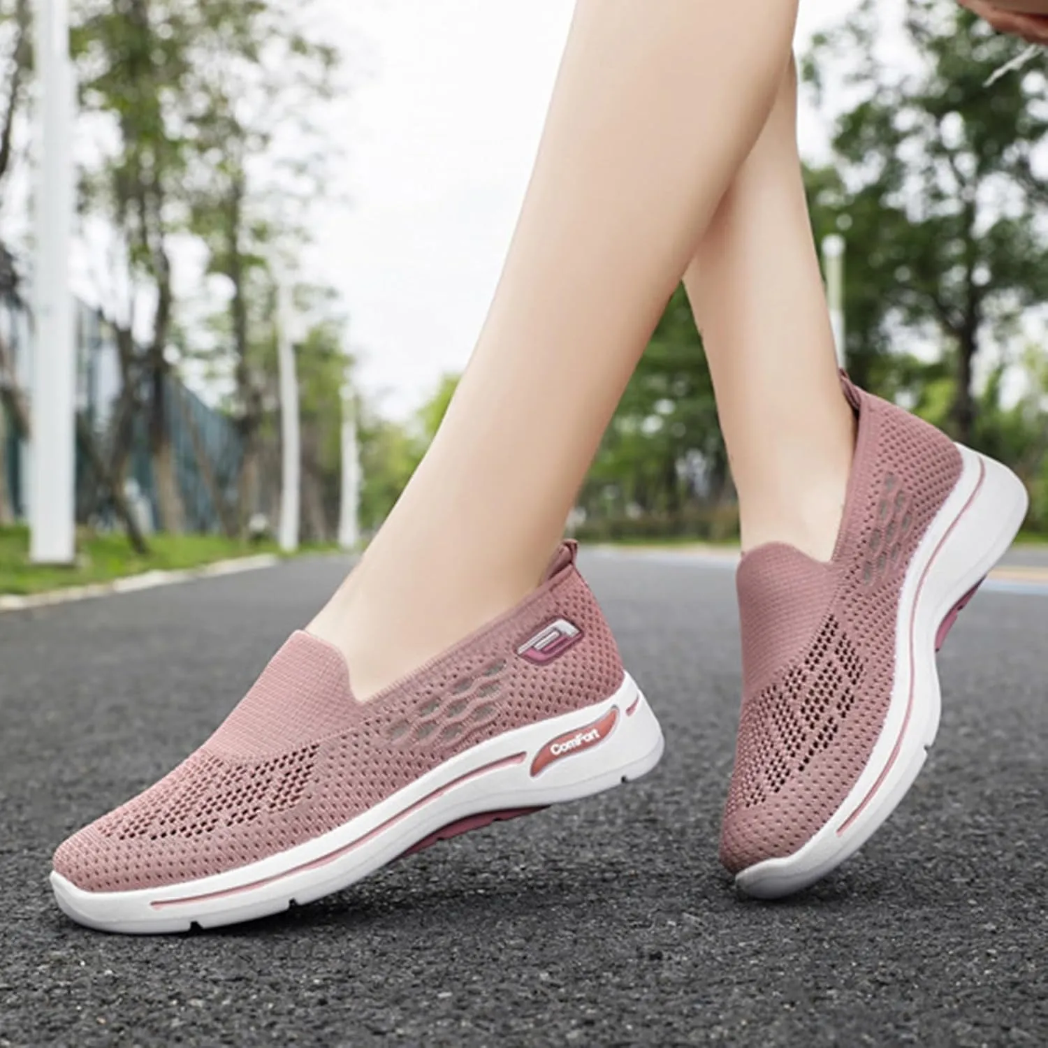 Orthopedic Sneakers for Women Summer Breathable Mesh Hollow Out Slip On Walking Shoes Casual Lightweight Soft Sole Outdoor Sports Sneakers with Arch Support
