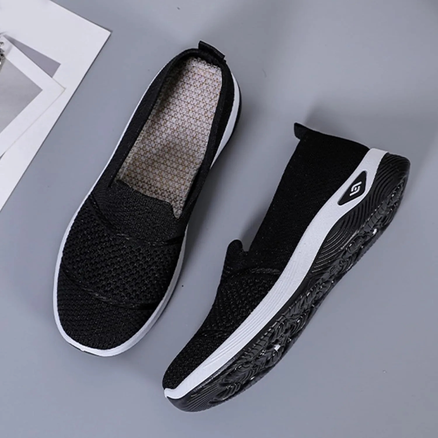 Orthopedic Sneakers for Women Summer Breathable Mesh Slip On Soft Sole Walking Shoes Lightweight Casual Comfortable Fashion Tennis Shoes with Arch Support