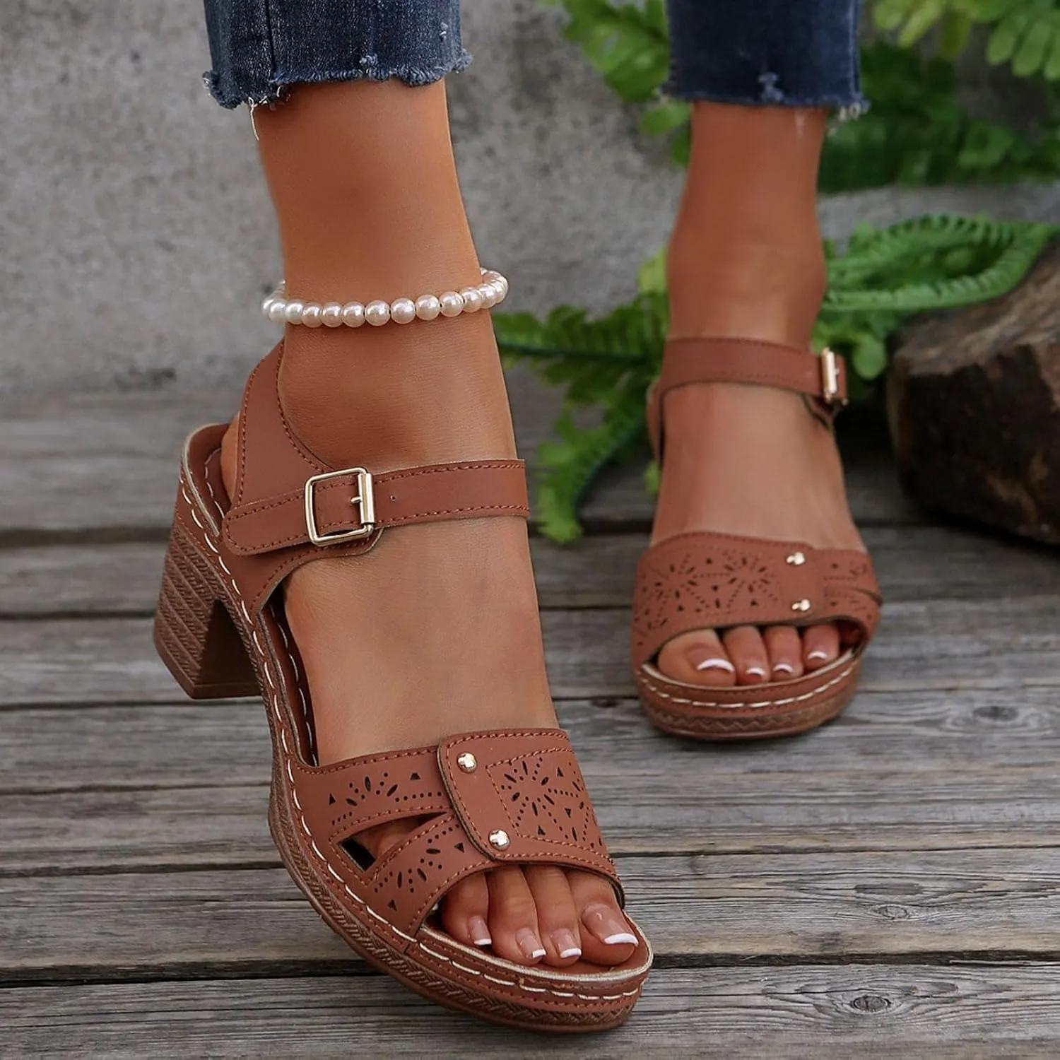 Orthopedic Wedge Sandals for Women Comfortable,Fashion Chunky Heels Sandals Women Comfy Open Toe Block Heeled Sandals Ankle Strappy Corks Heels Chunky Platform Heels for Women Summer Dress Shoes 