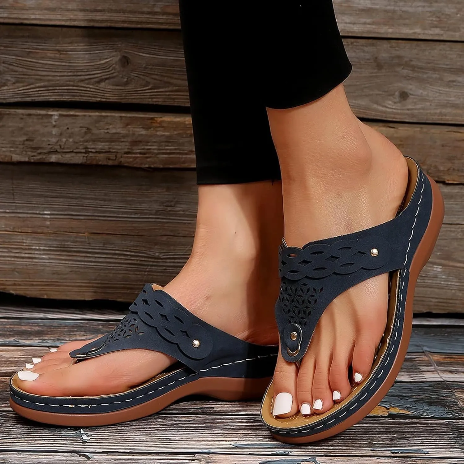 Orthopedic Wedge Sandals for Women Flip Flops Arch Support Wedge Sandals Comfortable Slip on Beach Shoes
