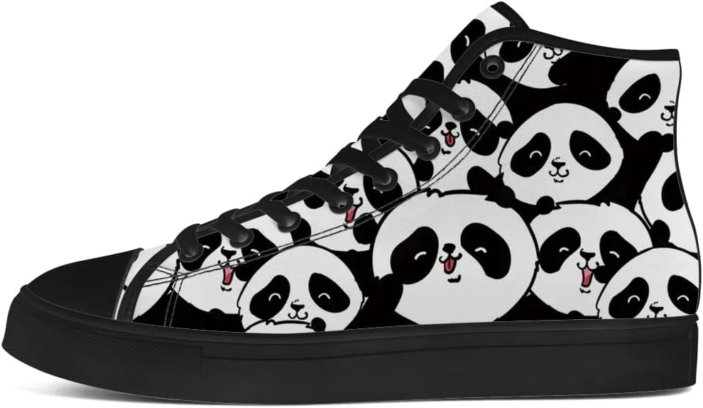 Panda Shoes for Men Women High Top Canvas Sneakers Lace Up Casual Walking Shoes Gifts for Boys Girls