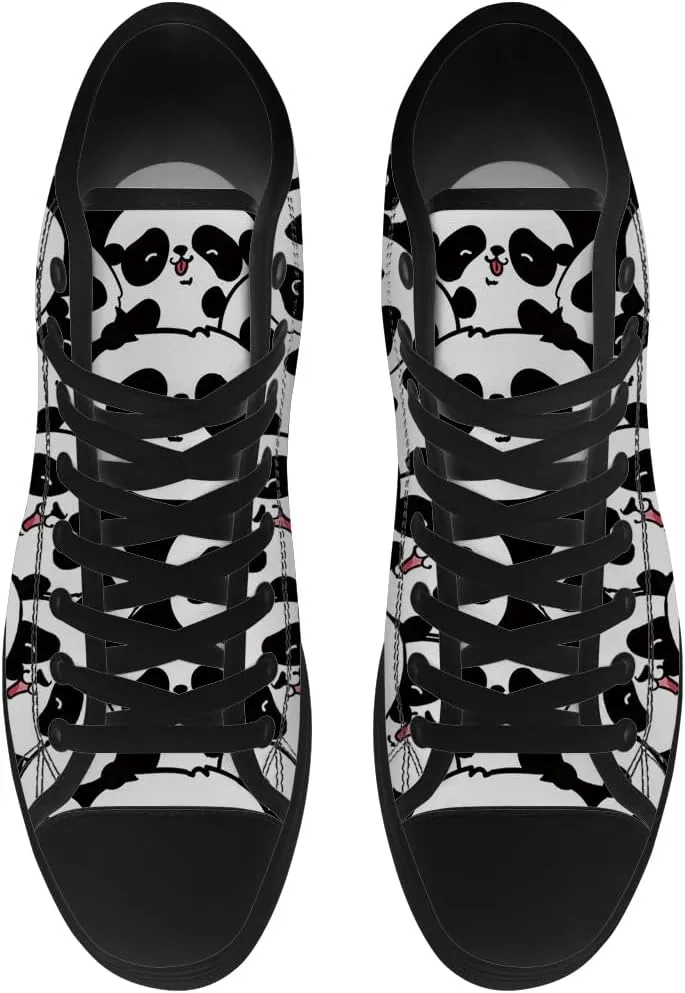 Panda Shoes for Men Women High Top Canvas Sneakers Lace Up Casual Walking Shoes Gifts for Boys Girls