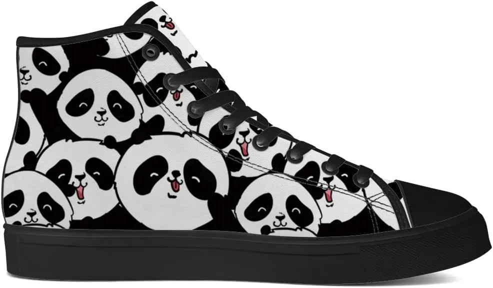 Panda Shoes for Men Women High Top Canvas Sneakers Lace Up Casual Walking Shoes Gifts for Boys Girls