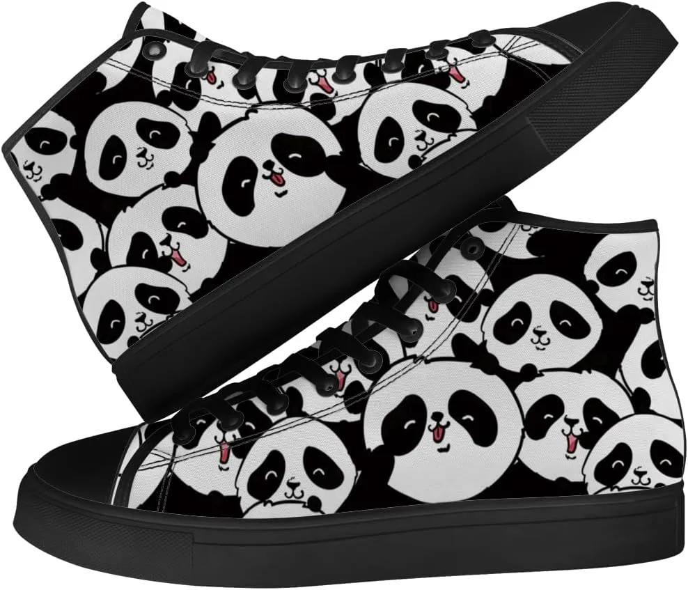 Panda Shoes for Men Women High Top Canvas Sneakers Lace Up Casual Walking Shoes Gifts for Boys Girls