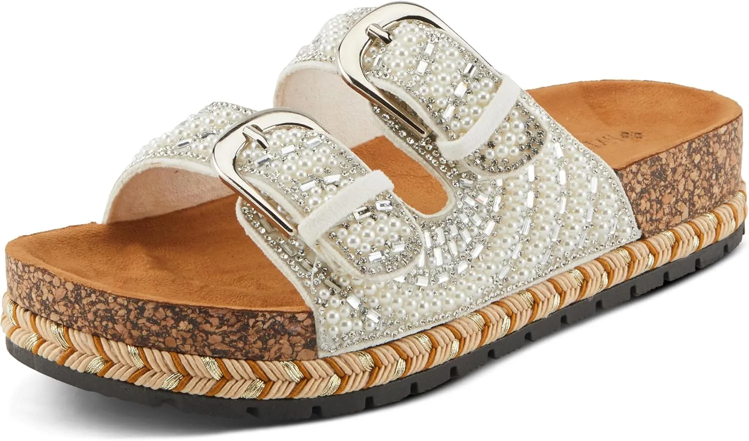 PATRIZIA Women's Pearline Platform Slide Sandal - Pearl-Beaded Slide Cork