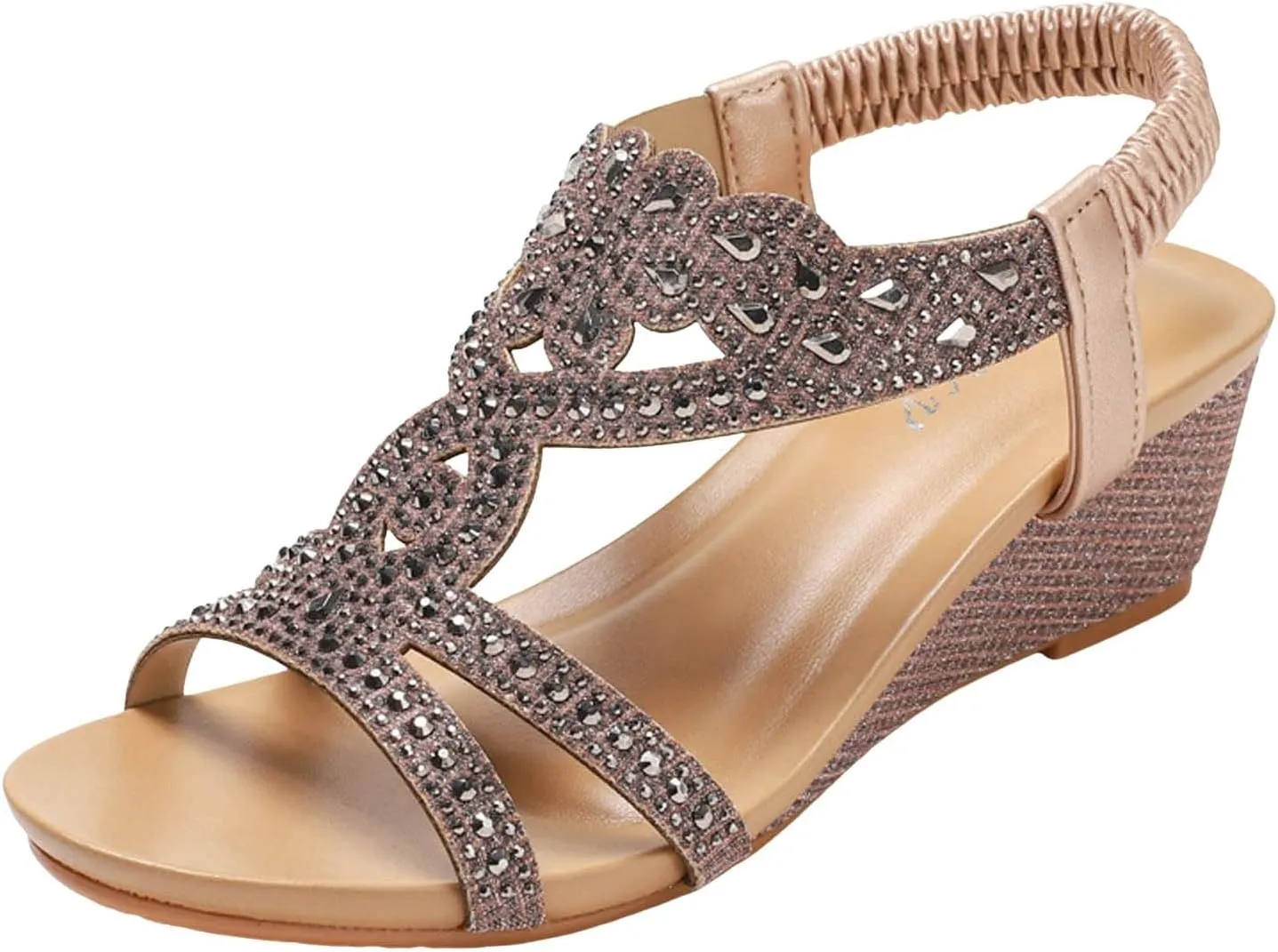 Platform Sandals for Women Dressy Summer Rhinestone Glitter Open Toe Casual Wedge Heels Sandal Comfy Cute Beach Shoes