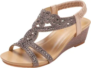 Platform Sandals for Women Dressy Summer Rhinestone Glitter Open Toe Casual Wedge Heels Sandal Comfy Cute Beach Shoes