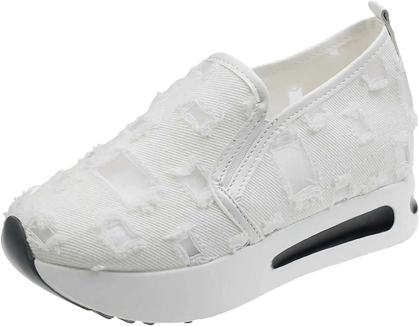 Platform Wedge Sneakers for Women Fashion Breathable Hollow Out Mesh Shoes Summer Lightweight Chunky Sole High Heels Slip on Loafers with Arch Support