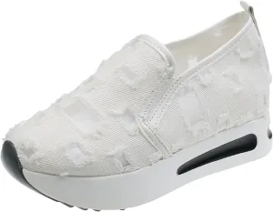 Platform Wedge Sneakers for Women Fashion Breathable Hollow Out Mesh Shoes Summer Lightweight Chunky Sole High Heels Slip on Loafers with Arch Support