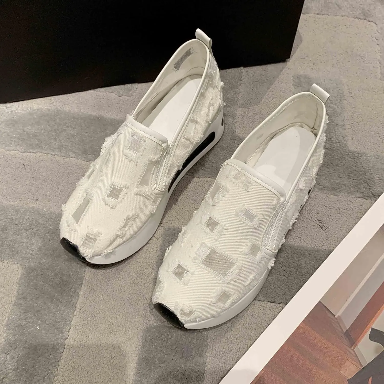 Platform Wedge Sneakers for Women Fashion Breathable Hollow Out Mesh Shoes Summer Lightweight Chunky Sole High Heels Slip on Loafers with Arch Support