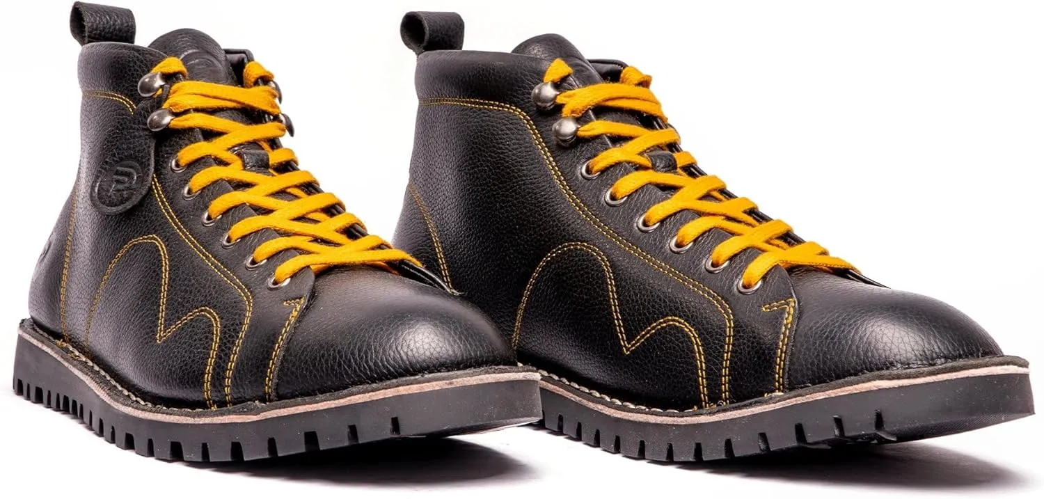 POPPS 1961 Mens Smart Casual 100% Real Leather Ankle Monkey MOD Lace Up Boots