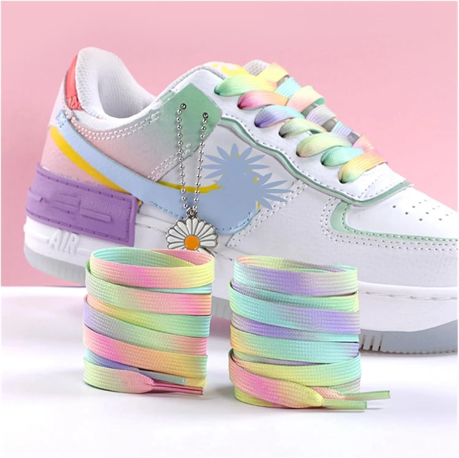 Rainbow Laces Flat Shoelaces Casual Canvas Shoes Kids Adult Colorful Shoelace Print Gradient Rope Lace Shoes Accessories