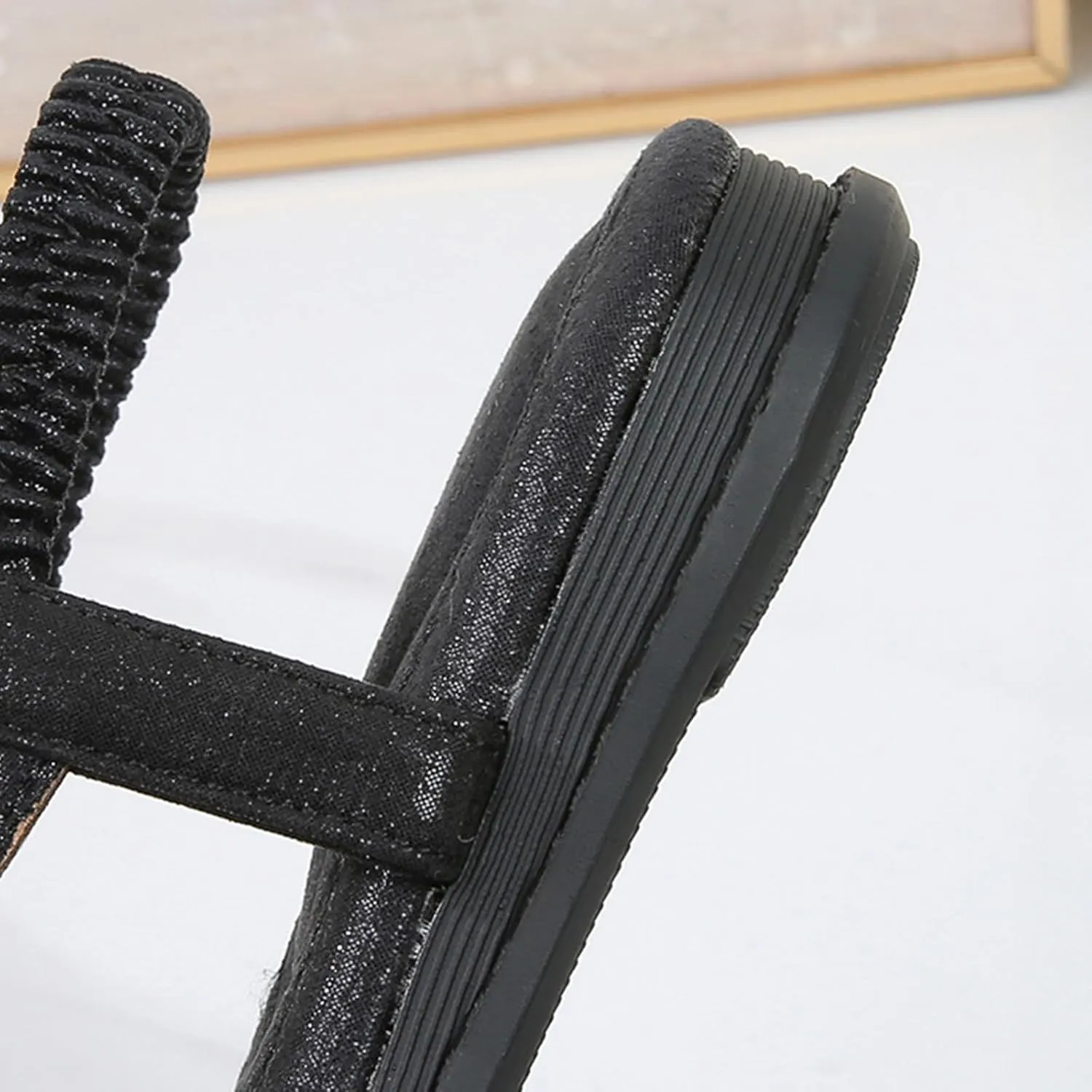 Rhinestone Sandals for Women Dressy Bohemian Flat Comfortable Ankle Elastic T-Strap Open Toe Sandals Slip On Sandal Walking Beach Shoes