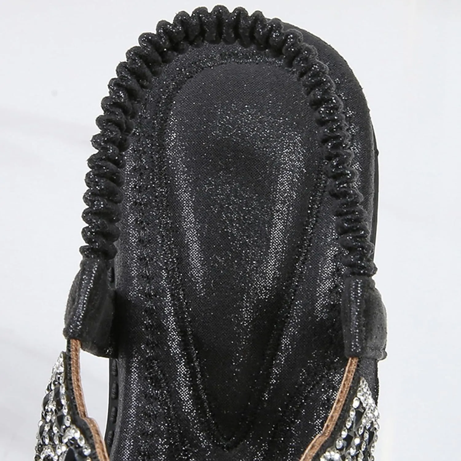 Rhinestone Sandals for Women Dressy Bohemian Flat Comfortable Ankle Elastic T-Strap Open Toe Sandals Slip On Sandal Walking Beach Shoes