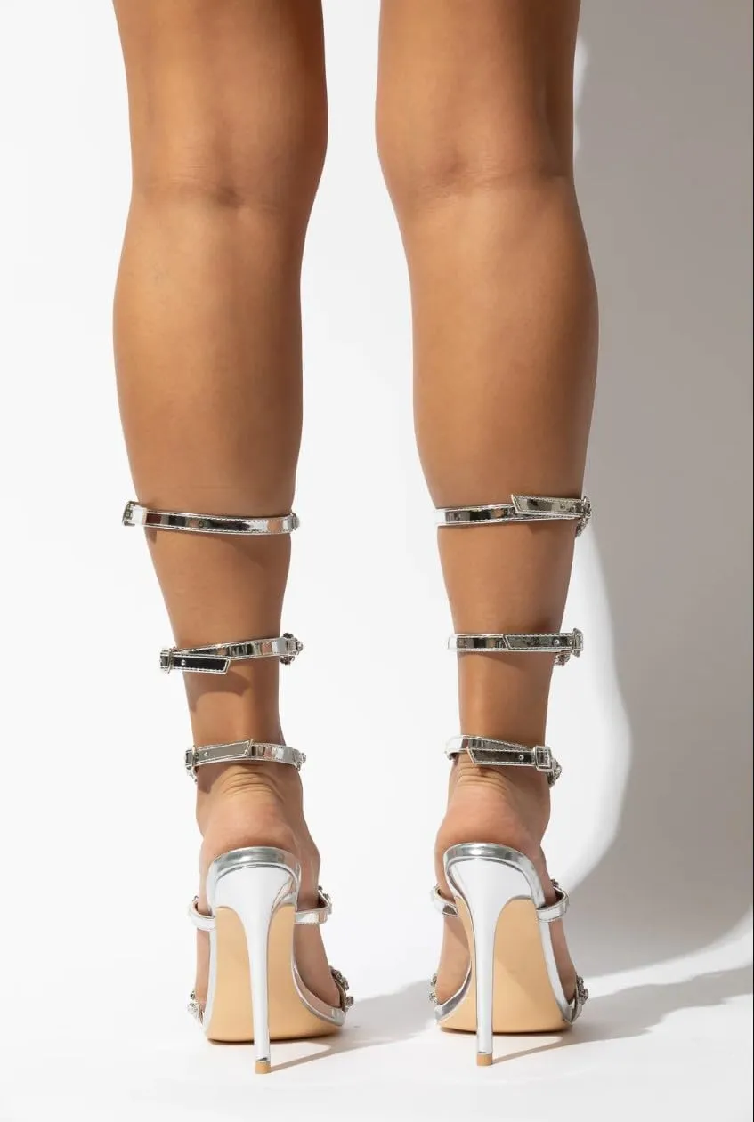 ROOM OF FASHION Women's Crystal Jeweled Strappy Gladiator Stiletto Heel Dress Sandals