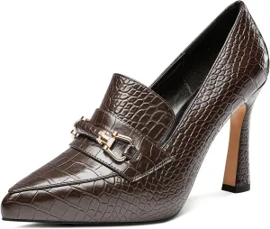 Saekcted Womens Stiletto High Platform Heel Pointed Toe Pumps Loafers Shoes Slip-on Buckle Office Basic Classic 3.9 Inches Heels