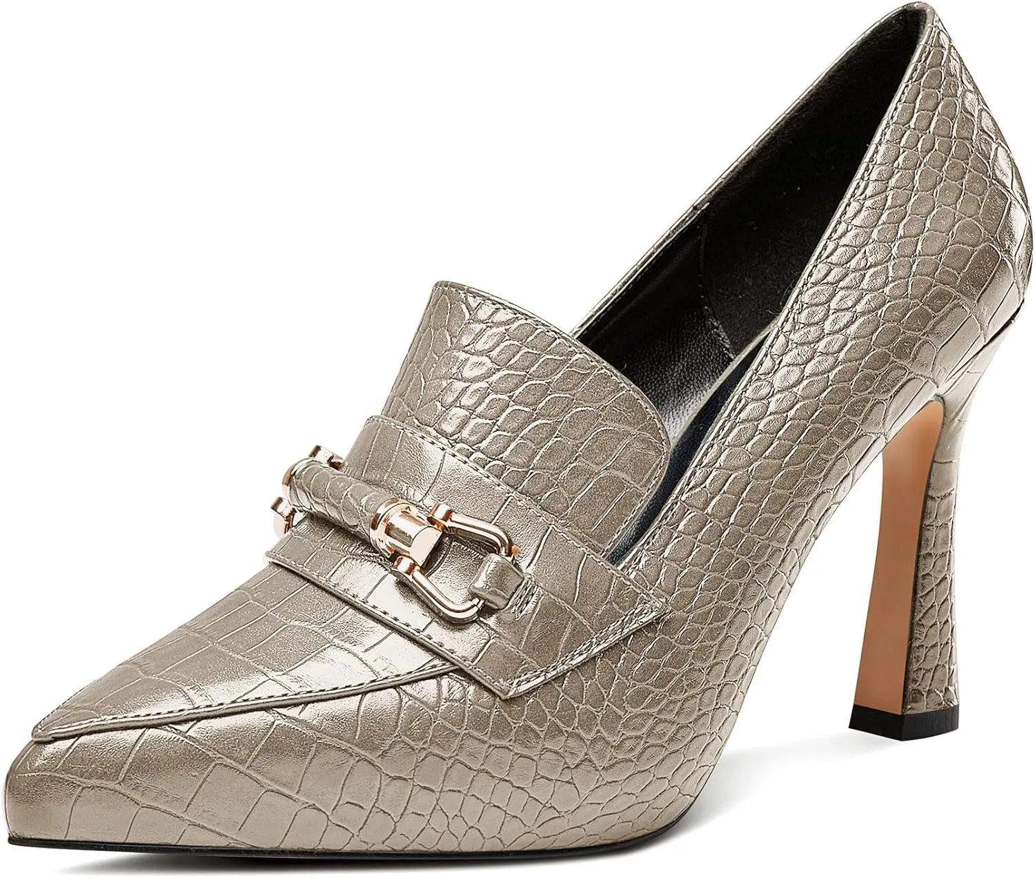 Saekcted Womens Stiletto High Platform Heel Pointed Toe Pumps Loafers Shoes Slip-on Buckle Office Basic Classic 3.9 Inches Heels