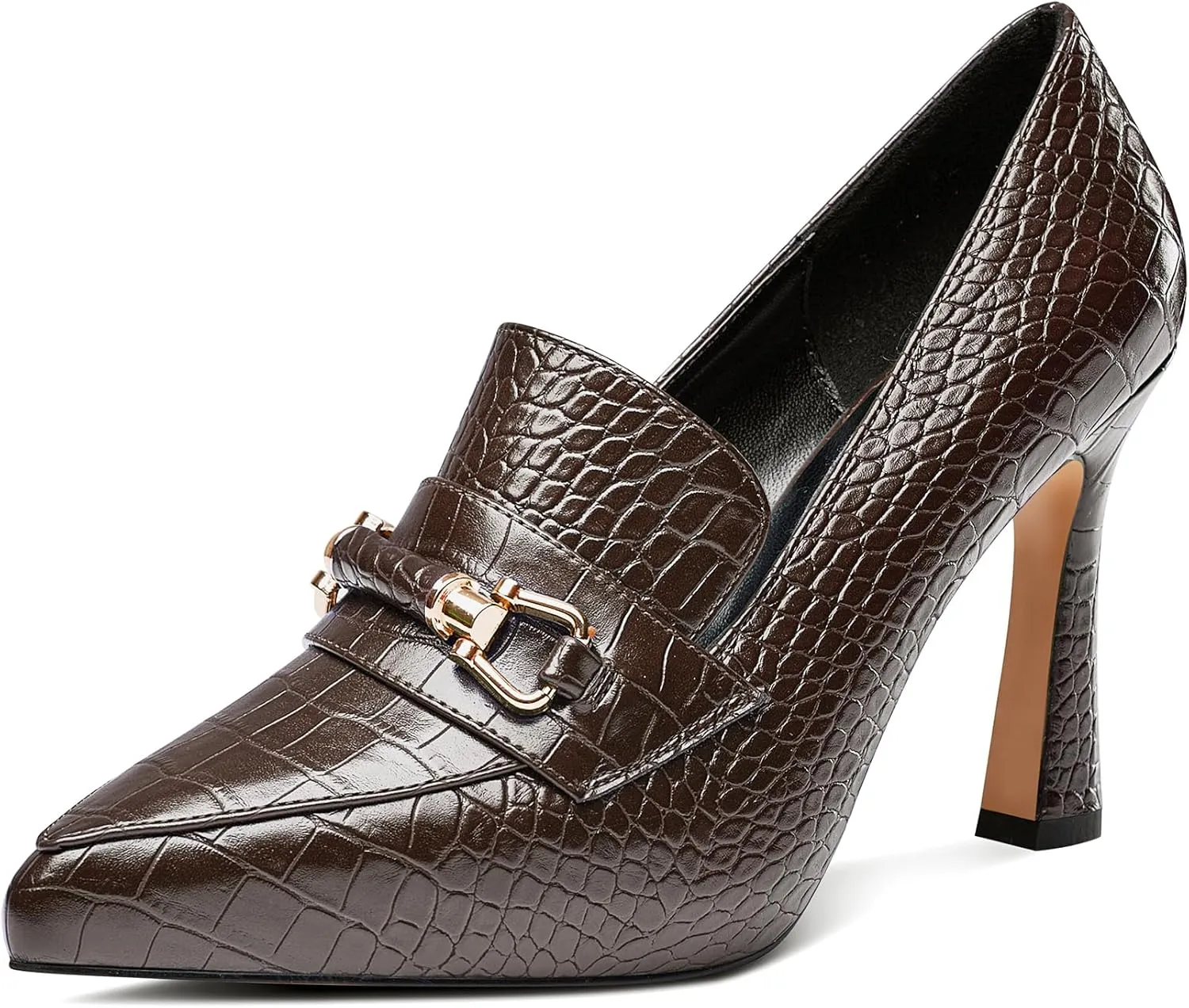 Saekcted Womens Stiletto High Platform Heel Pointed Toe Pumps Loafers Shoes Slip-on Buckle Office Basic Classic 3.9 Inches Heels