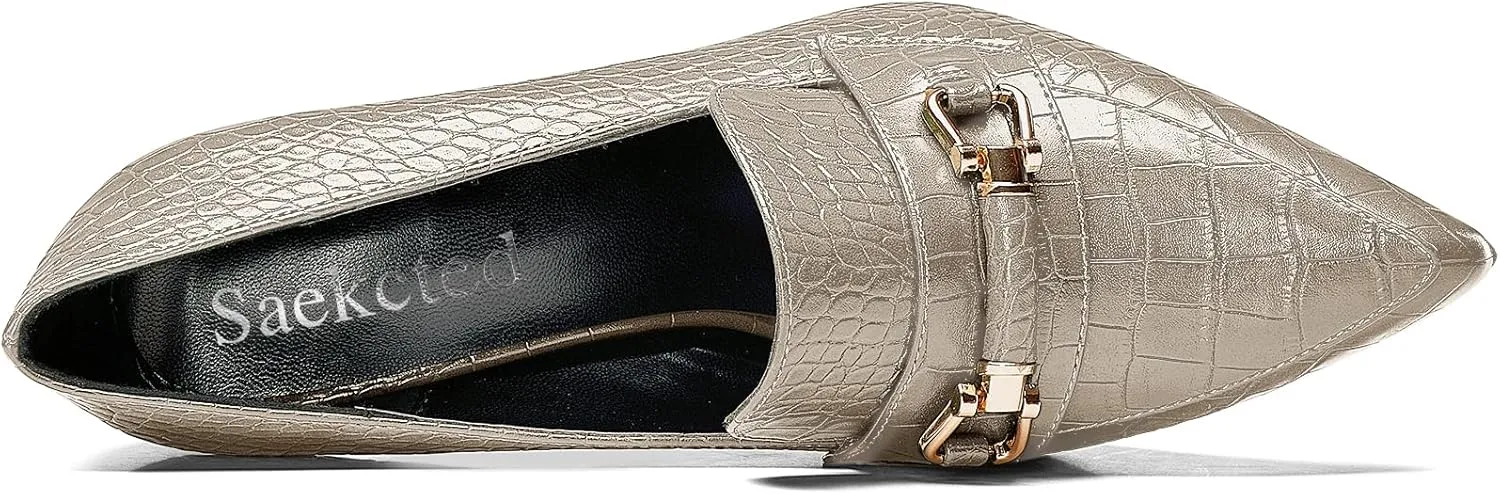Saekcted Womens Stiletto High Platform Heel Pointed Toe Pumps Loafers Shoes Slip-on Buckle Office Basic Classic 3.9 Inches Heels