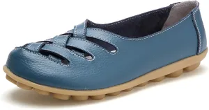 Sandals for Women 2025 Breathable Leather Loafers Hollow Soft-Soled Wedges Comfortable Cowhide Leather Shoes