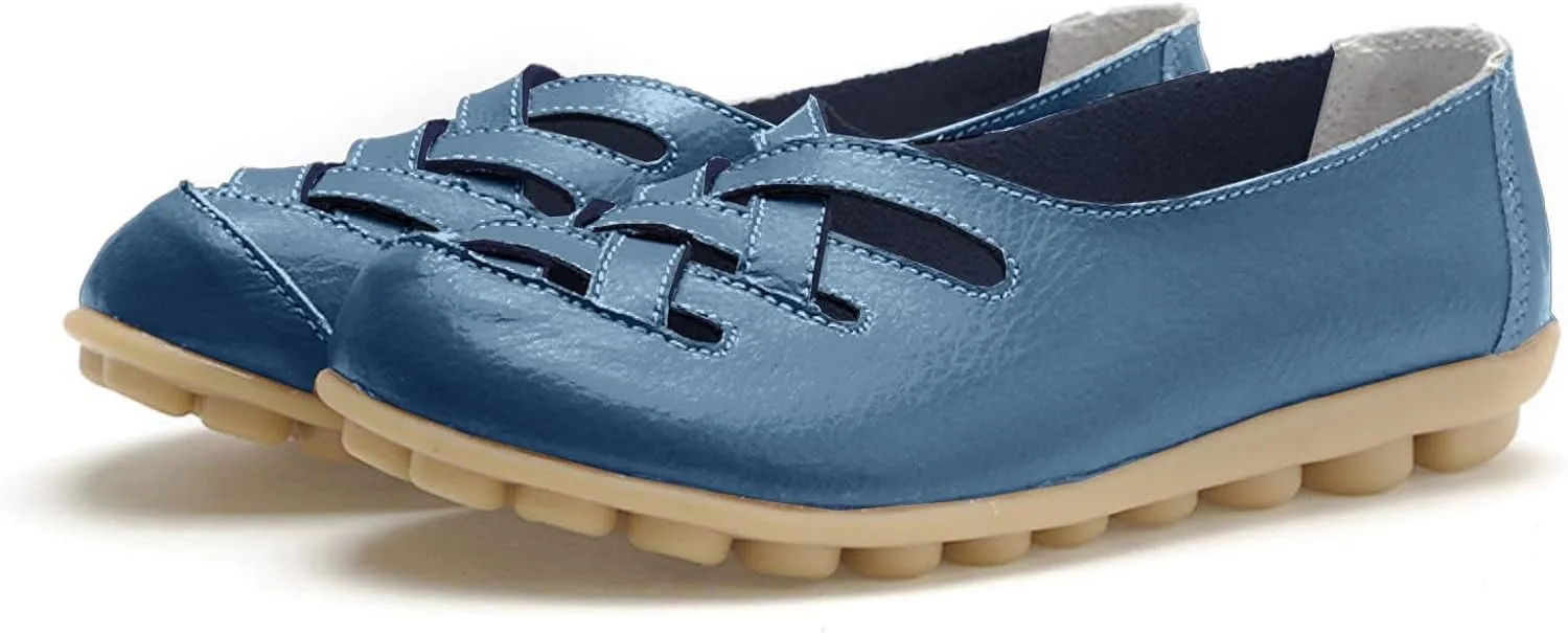 Sandals for Women 2025 Breathable Leather Loafers Hollow Soft-Soled Wedges Comfortable Cowhide Leather Shoes