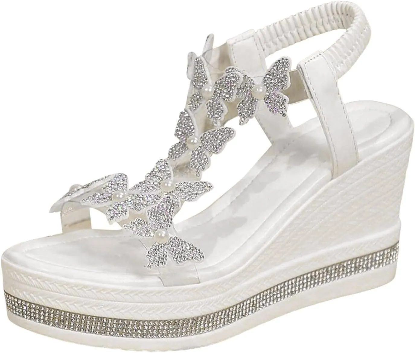 Sandals for Women 2025 Butterfly Rhinestone Wedge Sandals Summer Fashion Trendy Shoes Wide Width Platform Shoe