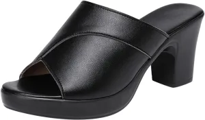 Sandals for Women 2025 Chunky Platform Mules Sandals Slip on Block Heels Square Toe High Heeled Dress Shoes
