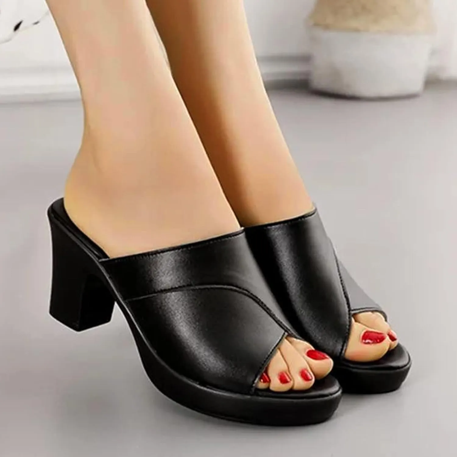 Sandals for Women 2025 Chunky Platform Mules Sandals Slip on Block Heels Square Toe High Heeled Dress Shoes