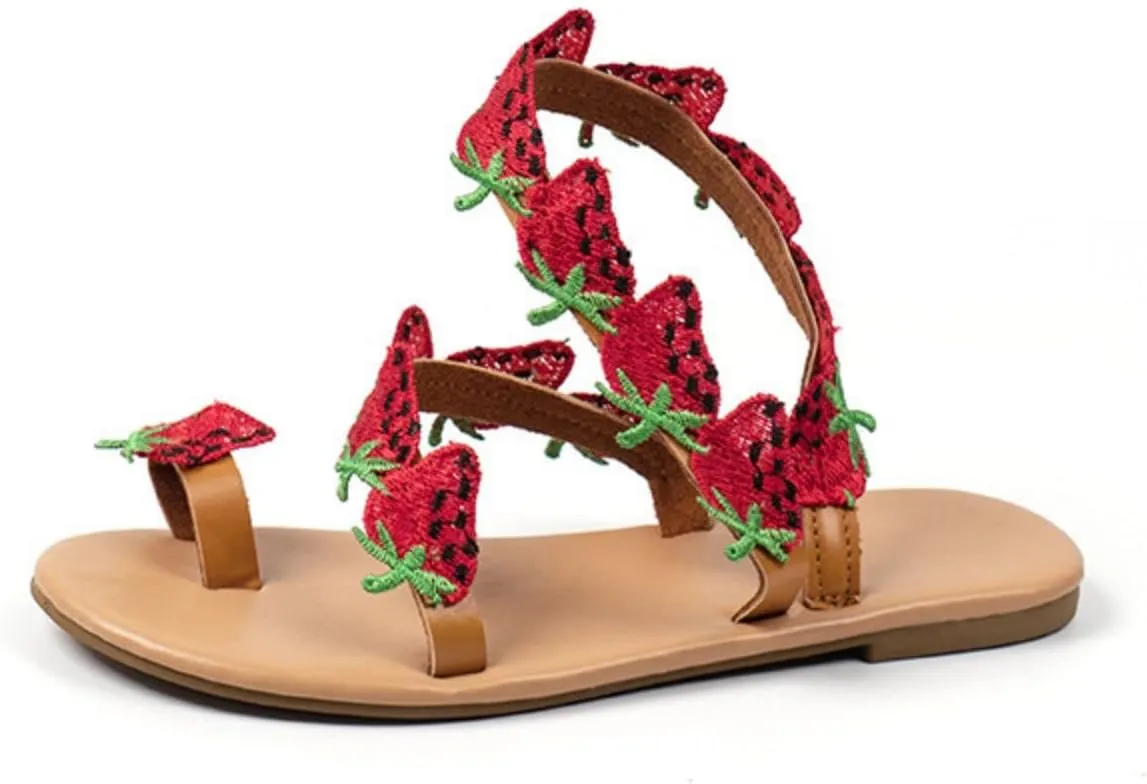 Sandals for Women Summer Dressy Wide Width Lightweight Flat Sandals Bohemian Fruit Open Toe Slingback Flip-Flops Cute Bride Bridesmaid Beach Vacation Summer Shoes