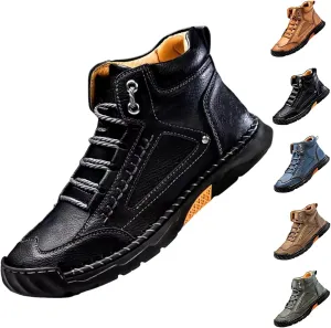Sawbehind Men's Comfortable Handmade Leather Boots,Arch Support, Spacious Toe Box Outdoor Leather Shoes