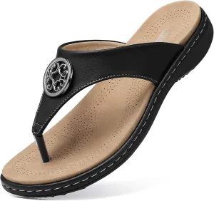 SHIBEVER Womens Flat Thong Sandals: Black Soft Walking Summer Trendy Arch Support Casual Flip Flops for Women Size 8.5