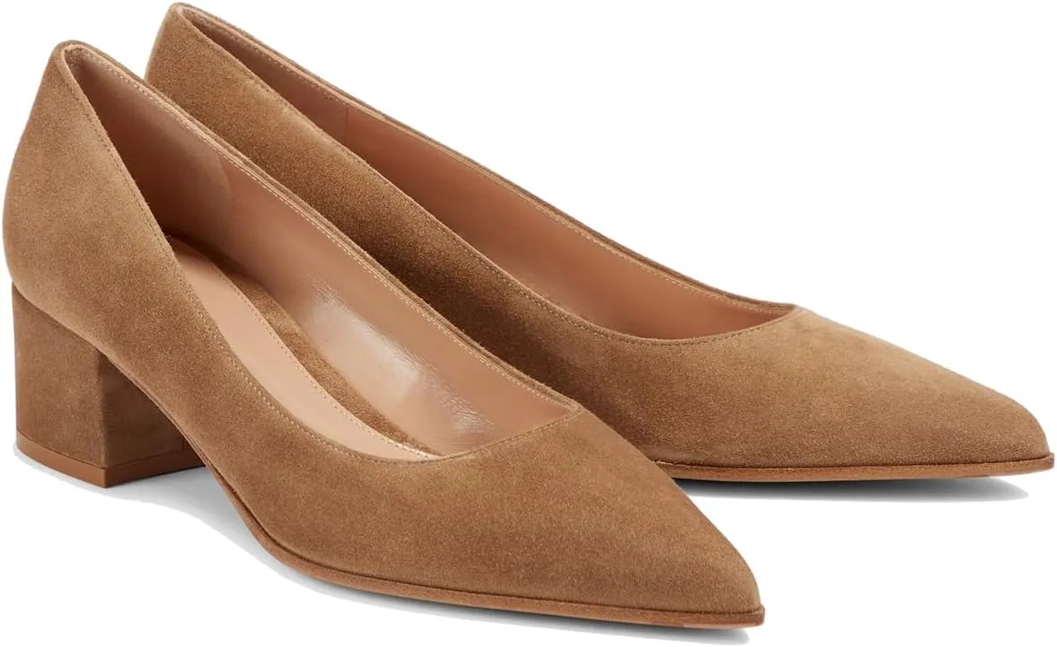 SHODENSE Women Classic Chunky Block Heel Suede Pumps Shoes Pointed Closed Toe Dress Sandals Slip On 2" Low Thick Heels Work Shoes Office Ladies Formal Comfort Wedding Party Basic Pumps 4-11 M US