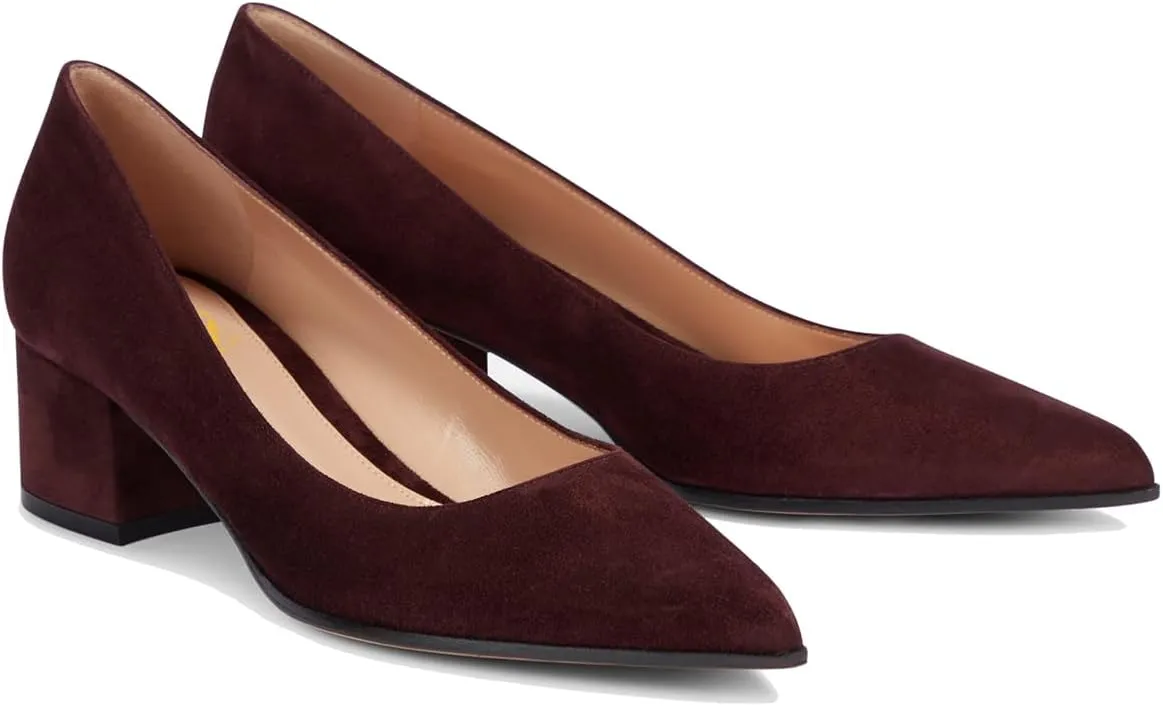 SHODENSE Women Classic Chunky Block Heel Suede Pumps Shoes Pointed Closed Toe Dress Sandals Slip On 2" Low Thick Heels Work Shoes Office Ladies Formal Comfort Wedding Party Basic Pumps 4-11 M US