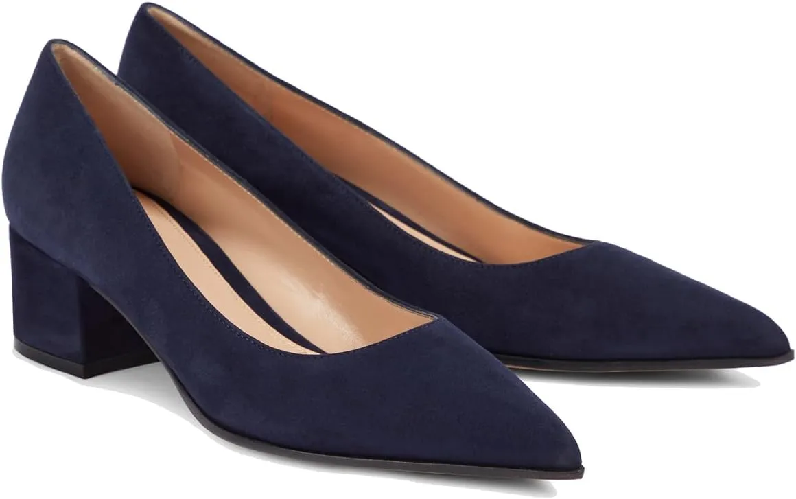 SHODENSE Women Classic Chunky Block Heel Suede Pumps Shoes Pointed Closed Toe Dress Sandals Slip On 2" Low Thick Heels Work Shoes Office Ladies Formal Comfort Wedding Party Basic Pumps 4-11 M US